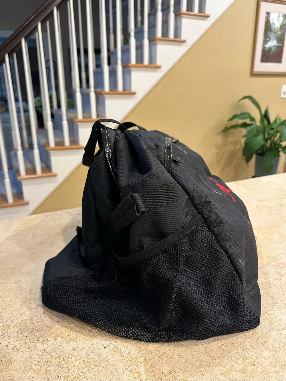 JORDAN - Black Duffle Bag with Red Jumpman Gym Travel Bag